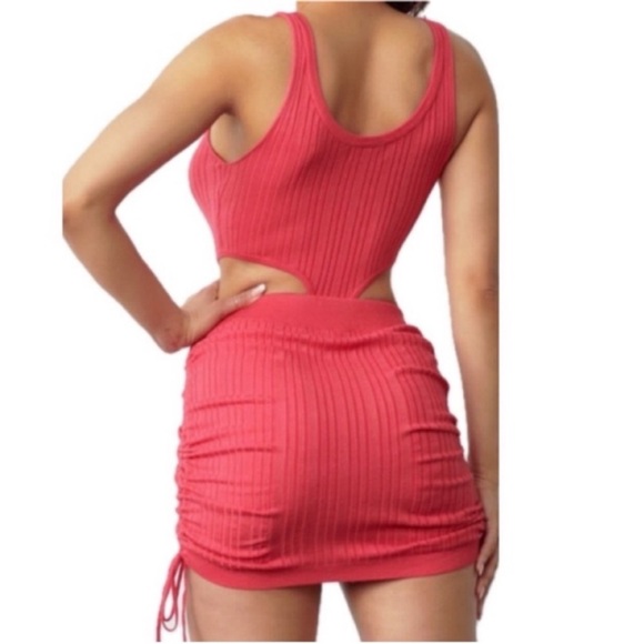 “Flirty” Pink Two Piece Ribbed Matching Mini Skirt Set - Small, Medium & Large. - Picture 2 of 6